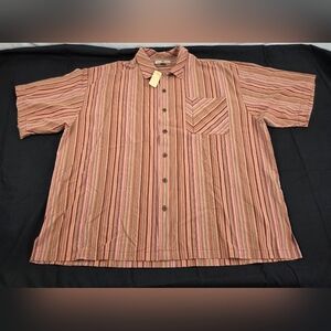 Tommy Bahama Shirt Mens 2XL Multicolor Short Sleeve Button Up Striped 100% Silk